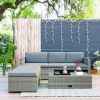 4-piece Outdoor Backyard Patio Rattan Sofa Set, All-weather PE Wicker Sectional Furniture Set with Retractable Table, Gray