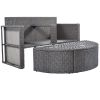 2-Piece All-Weather PE Wicker Conversation Set Rattan Sofa Set Outdoor Patio Half-moon Sectional Furniture Set w/ Side Table for Umbrella;  Gray Ratta