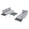 Industrial 5-Piece Aluminum Outdoor Patio Furniture Set; Modern Garden Sectional Sofa Set with End Tables; Coffee Table and Furniture Clips for Backya