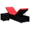 Sun Lounger with Cushion and Tea Table Poly Rattan Red