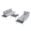 Industrial 5-Piece Aluminum Outdoor Patio Furniture Set; Modern Garden Sectional Sofa Set with End Tables; Coffee Table and Furniture Clips for Backya