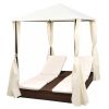 Double Sun Lounger with Curtains Poly Rattan Brown