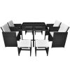 9 Piece Patio Dining Set with Cushions Poly Rattan Black