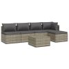 6 Piece Patio Lounge Set with Cushions Gray Poly Rattan