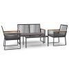 4 Piece Patio Lounge Set with Cushions Black Steel