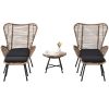 Outdoor Patio 5-Piece Rattan Conversation Set, PE Wicker Arm Chairs with Stools and Tempered Glass Tea Table for Balcony, Natural Rattan+Dark Gray