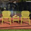 3 Pieces Hollow Design Patio Table Chair Set All Weather Conversation Bistro Set Outdoor Coffee Table with Open Shelf and Lounge Chairs with Widened S