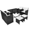 9 Piece Patio Dining Set with Cushions Poly Rattan Black