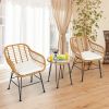 3 Pieces Rattan Furniture Set with Cushioned Chair Table