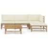 5 Piece Patio Lounge Set with Cream White Cushions Bamboo