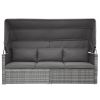 5 Pieces Outdoor Sectional Patio Rattan Sofa Set Rattan Daybed ; PE Wicker Conversation Furniture Set w/ Canopy and Tempered Glass Side Table; Gray