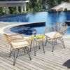 3 Pieces Rattan Furniture Set with Cushioned Chair Table