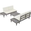 Outdoor 3-Piece Patio Furniture Set Solid Wood Sectional Sofa Set with Coffee Table Conversation Set with Side Table and Cushions; Grey+Beige