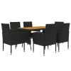 7 Piece Patio Dining Set Poly Rattan Black