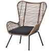 TOPMAX Outdoor Patio 5-Piece Rattan Conversation Set; PE Wicker Arm Chairs with Stools and Tempered Glass Tea Table for Balcony; Natural Rattan+Dark G