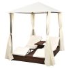 Double Sun Lounger with Curtains Poly Rattan Brown