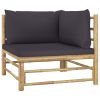 3 Piece Patio Lounge Set with Dark Gray Cushions Bamboo