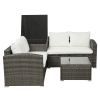 4 PCS Outdoor Cushioned PE Rattan Wicker Sectional Sofa Set Garden Patio Furniture Set (Beige Cushion)