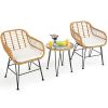 3 Pieces Rattan Furniture Set with Cushioned Chair Table