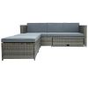 4-piece Outdoor Backyard Patio Rattan Sofa Set, All-weather PE Wicker Sectional Furniture Set with Retractable Table, Gray