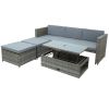 4-piece Outdoor Backyard Patio Rattan Sofa Set, All-weather PE Wicker Sectional Furniture Set with Retractable Table, Gray