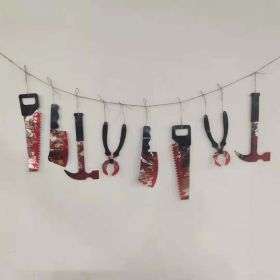 Halloween Flag Hotel Ktv Haunted House Horror Decoration Pvc Blood Knife Pull Pull Props Props Hanging Banner (STYLE: 8-blood knife with hammer)