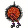 1pc, Halloween Explosion Wreath Witch Leg Hanging Decorations, Witch's Leg Halloween Wreath-Halloween Front Door Decoration Lace Spider Wreath