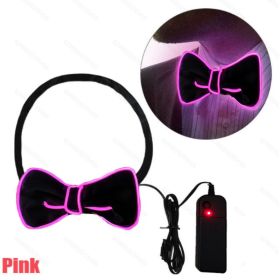 Glow In The Dark LED Bow Tie Luminous Flashing Necktie For Birthday Party Wedding Christmas Decoration Halloween Cosplay Costume (Battery Not Included (Color: Pink)