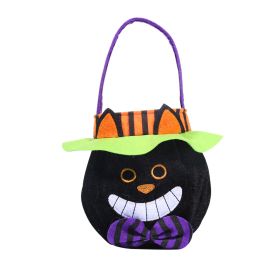 Halloween Pumpkin Bucket Handheld Bag Candy Gift Box (Color: Black)