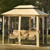 [VIDEO provided] 8.9 Ft. W x 5.9 Ft. D Outdoor Gazebo with Convertible Swing Bench; Double Roof Soft Canopy Garden Backyard Gazebo with Mosquito Netti