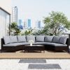 5 Pieces All-Weather Brown PE Rattan Wicker Sofa Set Outdoor Patio Sectional Furniture Set Half-Moon Sofa Set with Tempered Glass Table