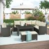 Patio Furniture Set;  6 Piece Outdoor Conversation Set;  Dining Table Chair with Bench and Cushions