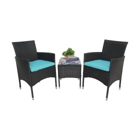 Outdoor Patio Furniture Set 3 Pieces Lakeblue Sectional Sofa Sets PE Rattan Patio Conversation Set with Coffee Tables (Color: as Pic)