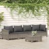 5 Piece Patio Lounge Set with Cushions Gray Poly Rattan