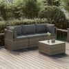 4 Piece Patio Lounge Set with Cushions Gray Poly Rattan