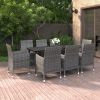 9 Piece Patio Dining Set with Cushions Poly Rattan and Glass