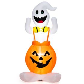 Halloween Festives Inflatable Spoof Ghost Yard Decoration With LED Lights (Color: White & Orange, size: 5 FT)