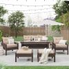 6-Piece Outdoor Patio PE Wicker Rattan Sofa Set Dining Table Set with Removable Cushions and Tempered Glass Tea Table for Backyard;  Poolside;  Deck