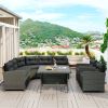 6-Piece Outdoor Wicker Sofa Set, Patio Rattan Dinning Set, Sectional Sofa with Thick Cushions and Pillows, Plywood Table Top, For Garden, Yard, Deck.