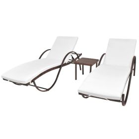 Sun Loungers 2 pcs with Table Poly Rattan Brown (Color: Brown)