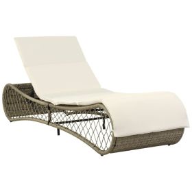 Sun Lounger with Cushion Poly Rattan Gray (Color: Multicolour)