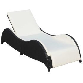 Sun Lounger with Cushion Poly Rattan Black (Color: Brown)