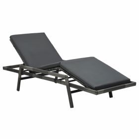 Sun Lounger with Cushion Poly Rattan Gray (Color: Grey)