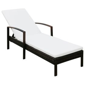 Sun Lounger with Cushion Poly Rattan Brown (Color: Brown)