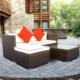 3 Piece Patio Sectional Wicker Rattan Outdoor Furniture Sofa Set (Color: CRâˆšÃ ME)