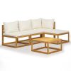 5 Piece Patio Lounge Set with Cushion Cream Solid Acacia Wood