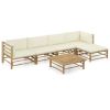 6 Piece Patio Lounge Set with Cream White Cushions Bamboo