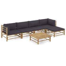 6 Piece Patio Lounge Set with Dark Gray Cushions Bamboo (Color: Brown)