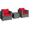 3 Pieces Patio Rattan Furniture Bistro Sofa Set with Cushioned