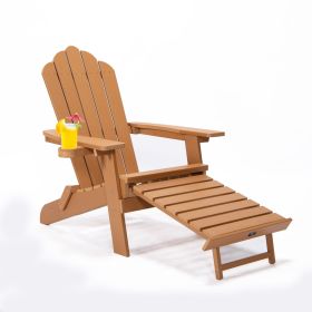 TALE Folding Adirondack Chair with Pullout Ottoman with Cup Holder;  Oversized;  Poly Lumber;   for Patio Deck Garden;  Backyard Furniture;  Easy to I (Color: Brown)